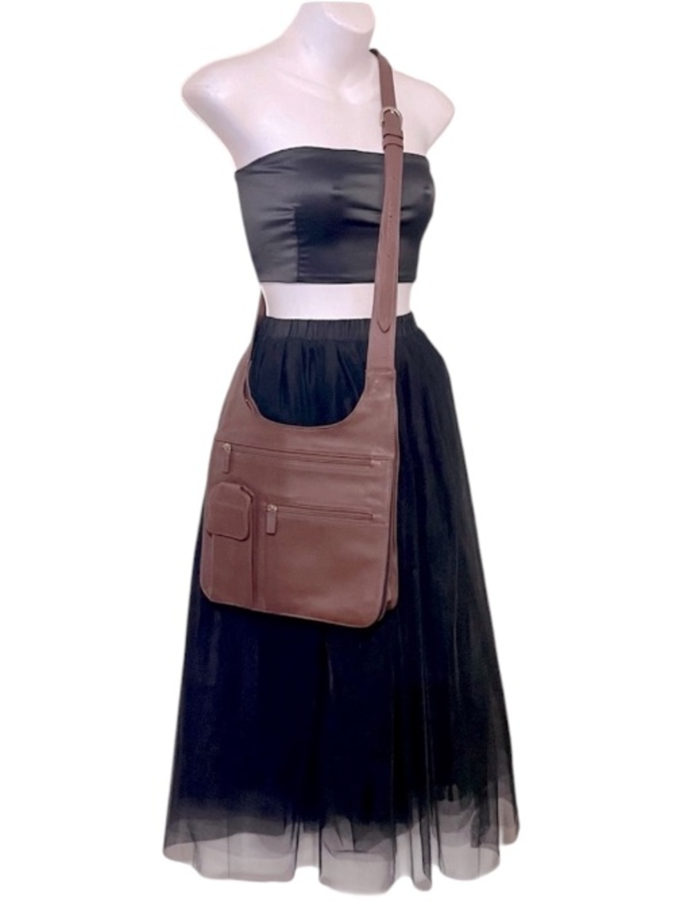 JP Ourse & CIE Brown Pebbled Blokecore Leather Crossbody Purse Travel Bag